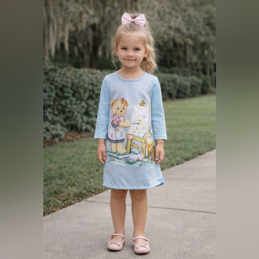 Vintage Blue Kids Pajamas with Bear Print.
